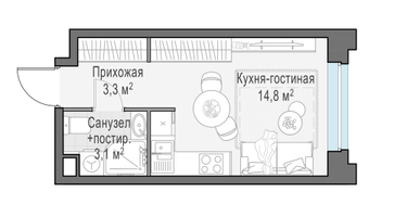 Студия, 21&nbsp;м²
