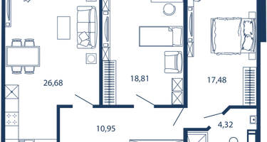 2-к. квартира, 86&nbsp;м²