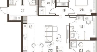 4-к. квартира, 104&nbsp;м²