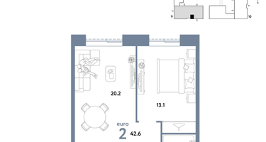2-к. квартира, 42&nbsp;м²