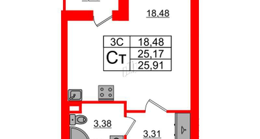 Студия, 25&nbsp;м²