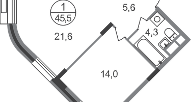 1-к. квартира, 45&nbsp;м²