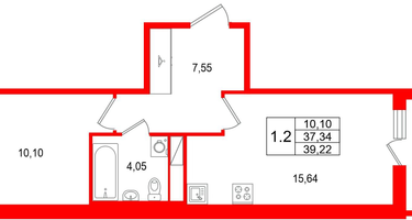 1-к. квартира, 37&nbsp;м²