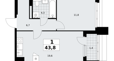 1-к. квартира, 43&nbsp;м²