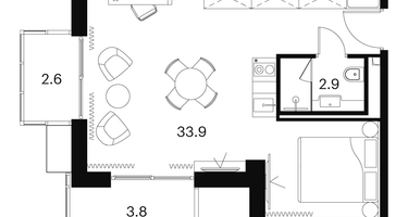 1-к. квартира, 43&nbsp;м²