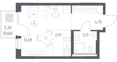 Студия, 24&nbsp;м²