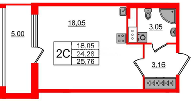Студия, 24&nbsp;м²