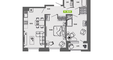Студия, 58&nbsp;м²