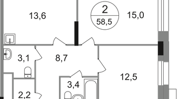 2-к. квартира, 58&nbsp;м²