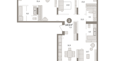 3-к. квартира, 147&nbsp;м²