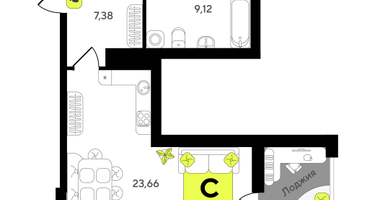 Студия, 45 м²