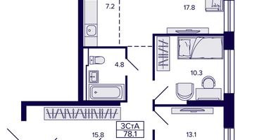 3-к. квартира, 78 м²