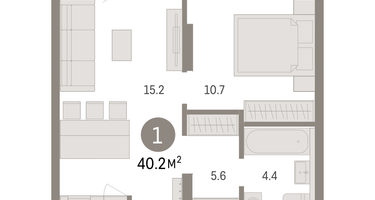1-к. квартира, 40&nbsp;м²