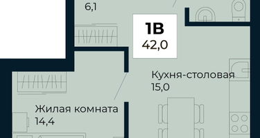 1-к. квартира, 42 м²