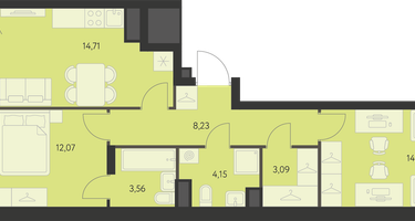 2-к. квартира, 61&nbsp;м²