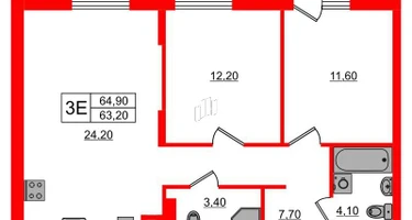 3-к. квартира, 64&nbsp;м²