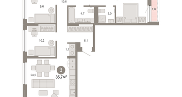 3-к. квартира, 85&nbsp;м²