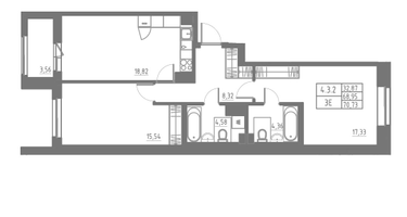 Студия, 70 м²