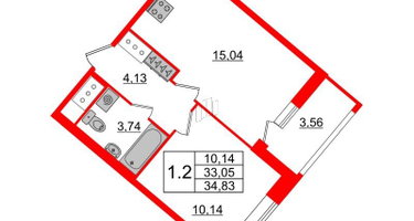1-к. квартира, 33&nbsp;м²