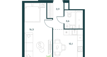 1-к. квартира, 33&nbsp;м²