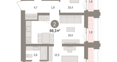 2-к. квартира, 67&nbsp;м²