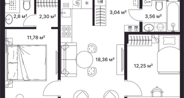 2-к. квартира, 54&nbsp;м²