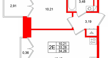 1-к. квартира, 33&nbsp;м²