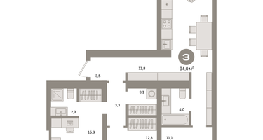 3-к. квартира, 94 м²