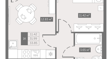 1-к. квартира, 33&nbsp;м²