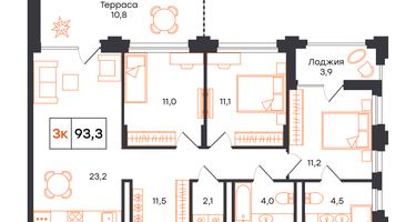 3-к. квартира, 93&nbsp;м²