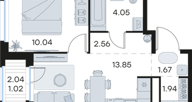 1-к. квартира, 35 м²