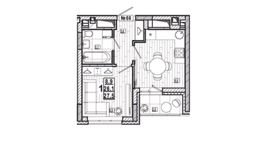 1-к. квартира, 27&nbsp;м²