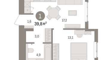 1-к. квартира, 39&nbsp;м²