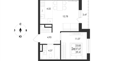 2-к. квартира, 39&nbsp;м²