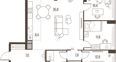 4-к. квартира, 106&nbsp;м²