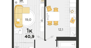 1-к. квартира, 41,5&nbsp;м²