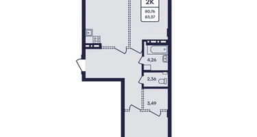 2-к. квартира, 83&nbsp;м²