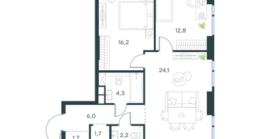 2-к. квартира, 69 м²
