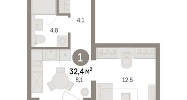 1-к. квартира, 32 м²