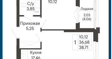 1-к. квартира, 38&nbsp;м²