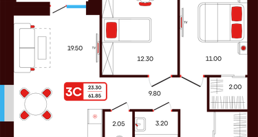 3-к. квартира, 61 м²