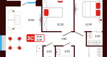 3-к. квартира, 61 м²