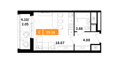 Студия, 29 м²