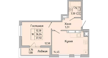 1-к. квартира, 36&nbsp;м²