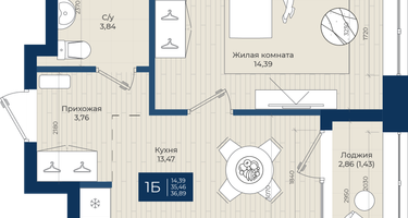 1-к. квартира, 36&nbsp;м²