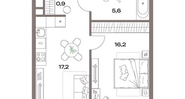 2-к. квартира, 43 м²