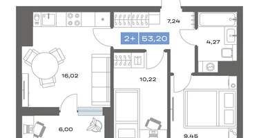 2-к. квартира, 53 м²