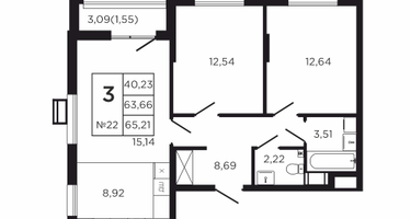 3-к. квартира, 66&nbsp;м²