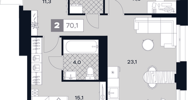 2-к. квартира, 70 м²