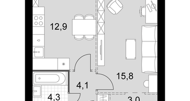 1-к. квартира, 40&nbsp;м²